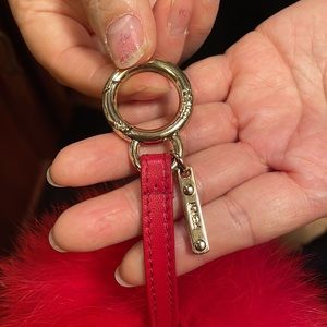 Fox Fur Heart Pom Pom Bag Charm Red Pink